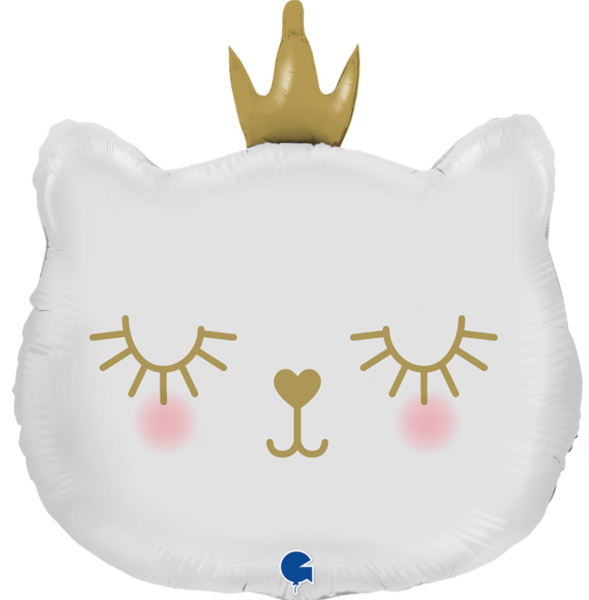 XL Folienballon Figur - weiße Katze mit Krone - 53cm